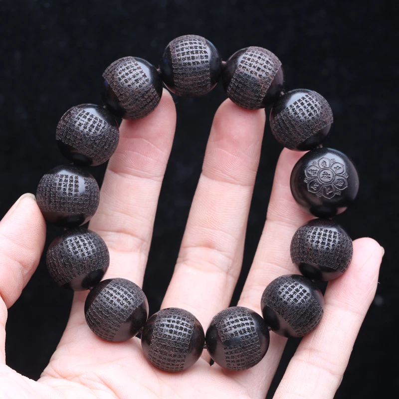 Black Ebony Wood Prayer Wheel Bracelet for Men, 20mm