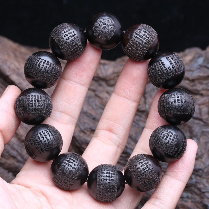 Black Ebony Wood Prayer Wheel Bracelet for Men, 20mm