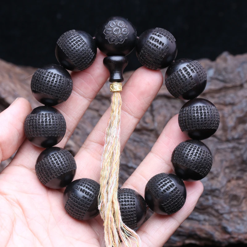 Black Ebony Wood Prayer Wheel Bracelet for Men, 20mm