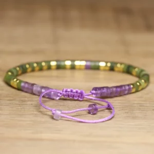 Braided Amethyst & Peridot Gemstone Bracelet, 2x4mm - Image 2