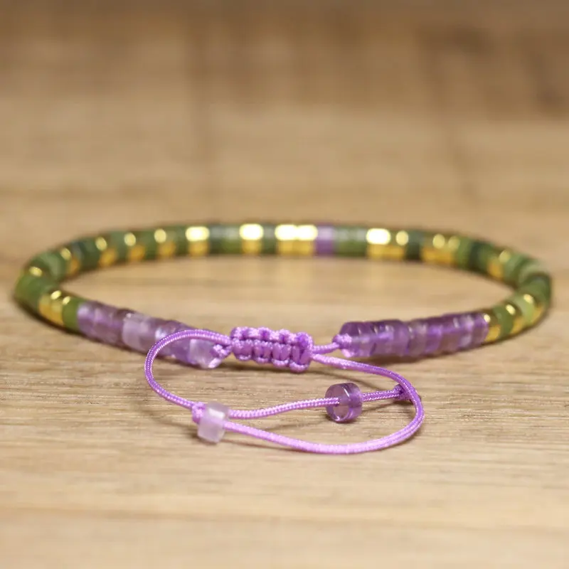 Braided Amethyst & Peridot Gemstone Bracelet, 2x4mm