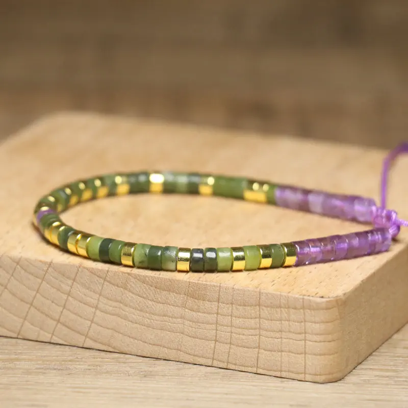 Braided Amethyst & Peridot Gemstone Bracelet, 2x4mm
