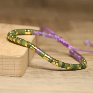 Braided Amethyst & Peridot Gemstone Bracelet, 2x4mm - Image 4