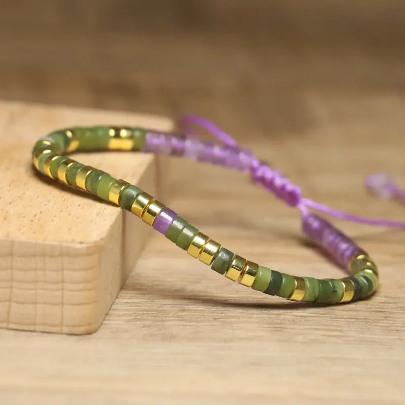 Braided Amethyst & Peridot Gemstone Bracelet, 2x4mm