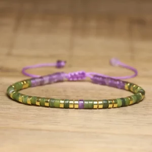 Braided Amethyst & Peridot Gemstone Bracelet, 2x4mm - Image 1