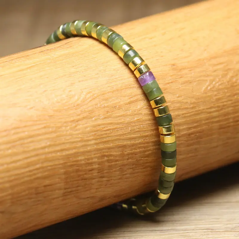 Braided Amethyst & Peridot Gemstone Bracelet, 2x4mm