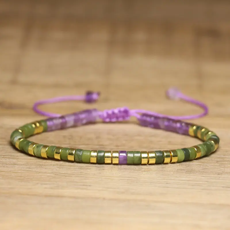 Braided Amethyst & Peridot Gemstone Bracelet, 2x4mm
