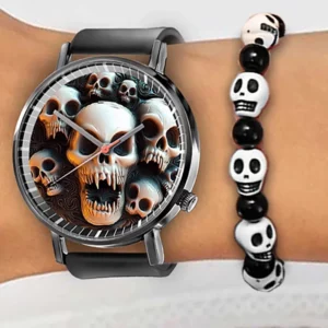 Halloween Skull Quartz Watch, Black Silicone Strap - Image 12