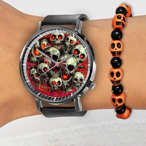 Halloween Skull Quartz Watch, Black Silicone Strap - Image 14