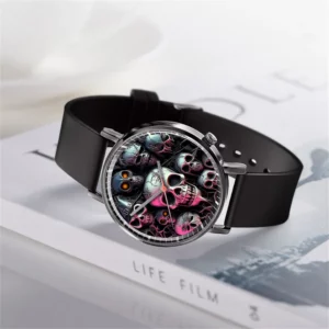 Halloween Skull Quartz Watch, Black Silicone Strap - Image 3