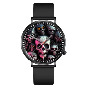 Halloween Skull Quartz Watch, Black Silicone Strap - Image 5