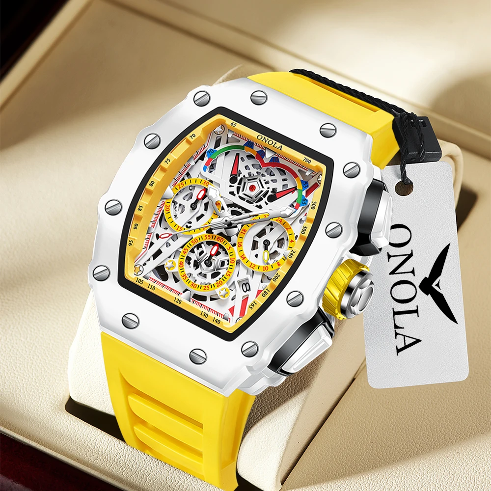 ONOLA Men's White Multifunctional Quartz Watch