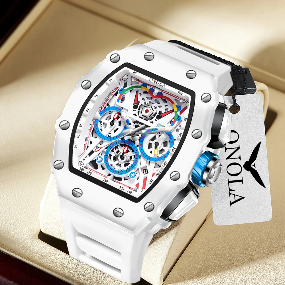 ONOLA Men's White Multifunctional Quartz Watch