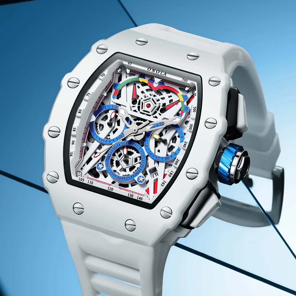 ONOLA Men's White Multifunctional Quartz Watch