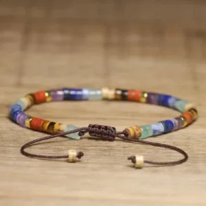Dainty Handmade Chakra Bracelet, Natural Stone, 2x4mm - Image 2