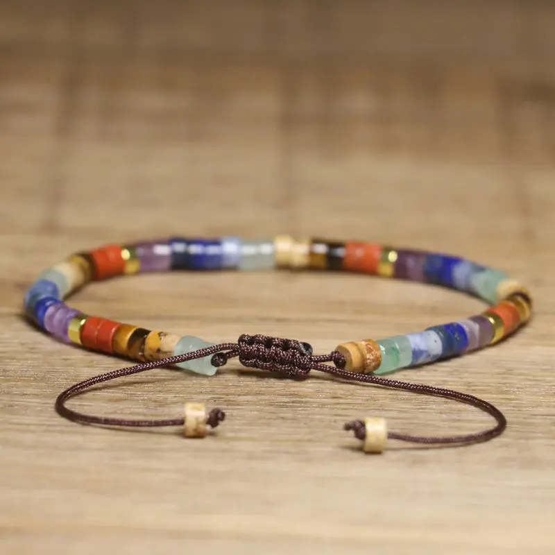 Dainty Handmade Chakra Bracelet, Natural Stone, 2x4mm