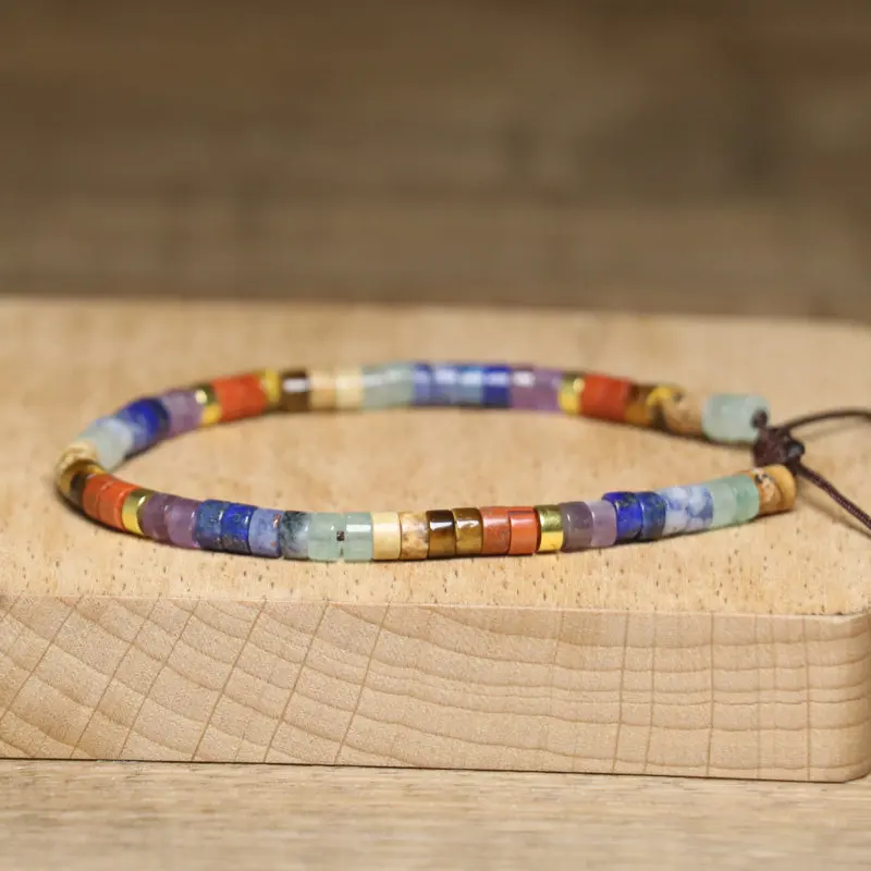 Dainty Handmade Chakra Bracelet, Natural Stone, 2x4mm