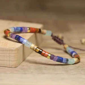 Dainty Handmade Chakra Bracelet, Natural Stone, 2x4mm - Image 4