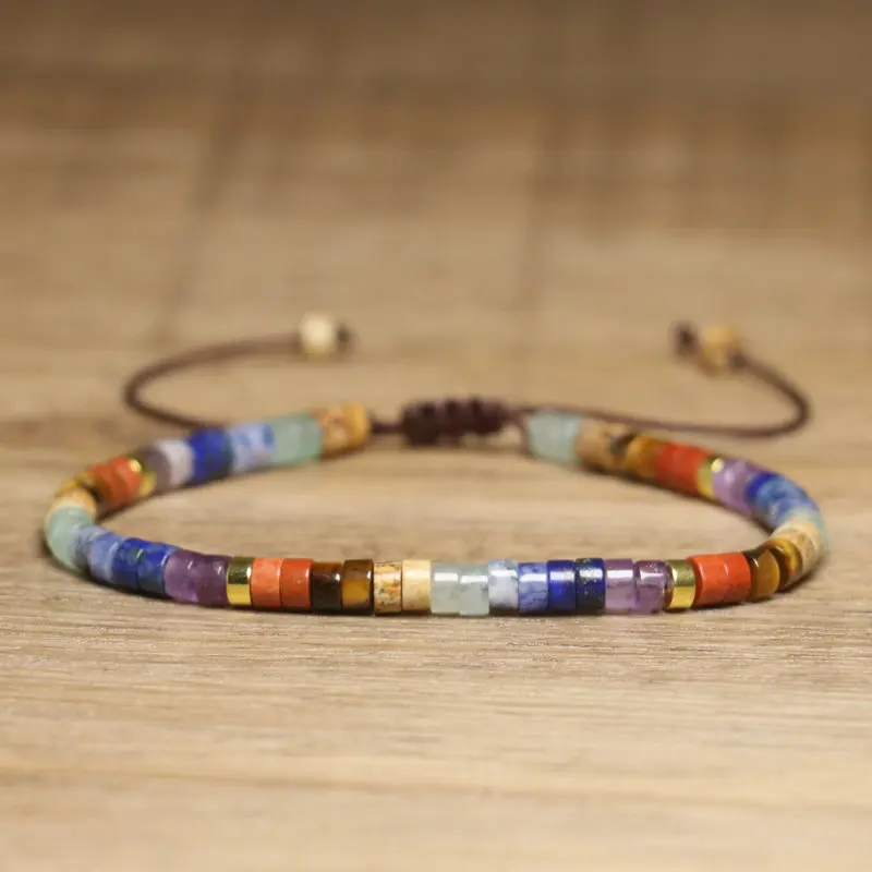 Dainty Handmade Chakra Bracelet, Natural Stone, 2x4mm