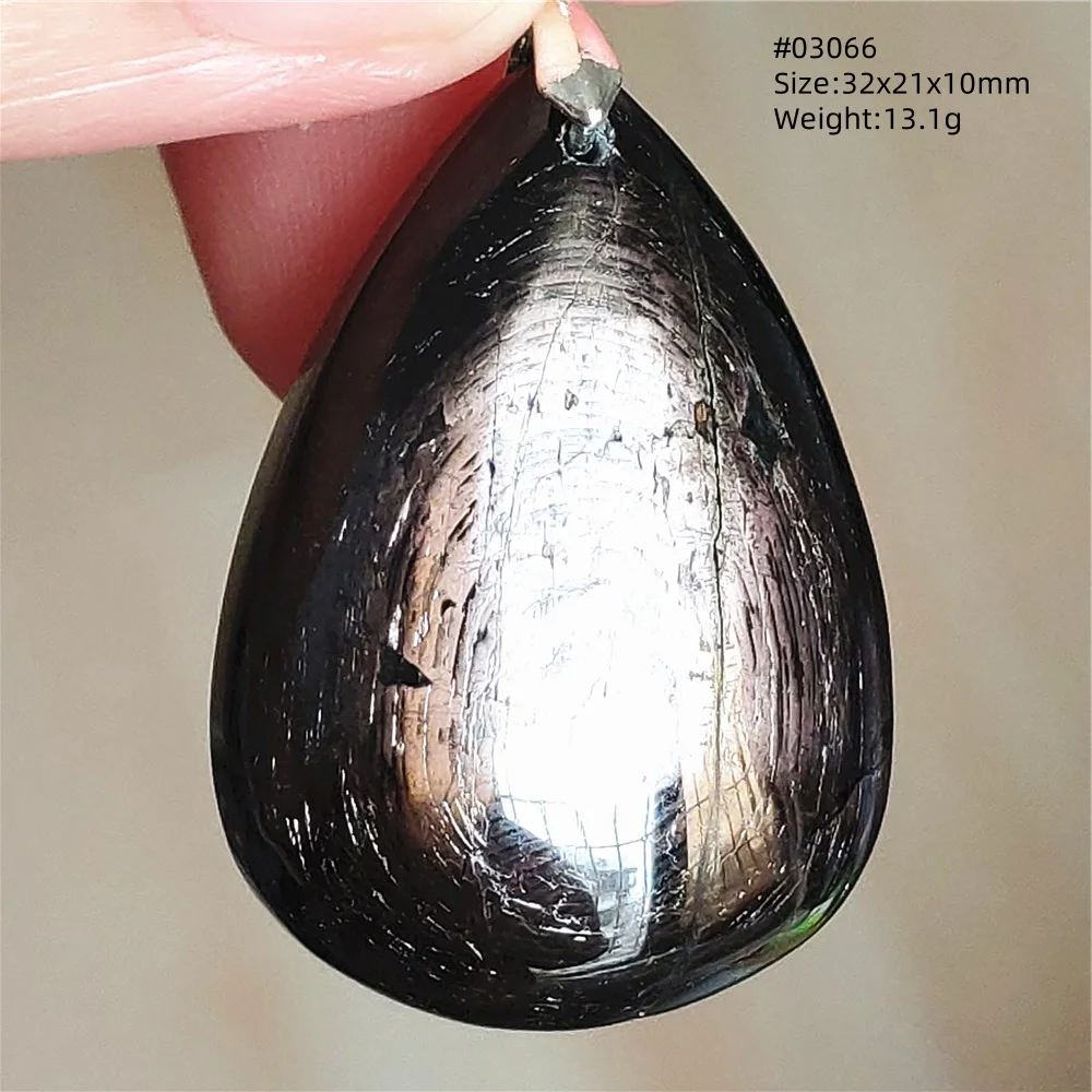 Natural Black Hypersthene Flash Pendant Necklace