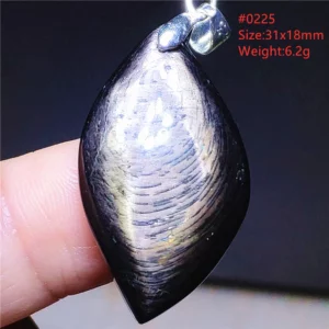 Natural Black Hypersthene Flash Pendant Necklace - Image 16