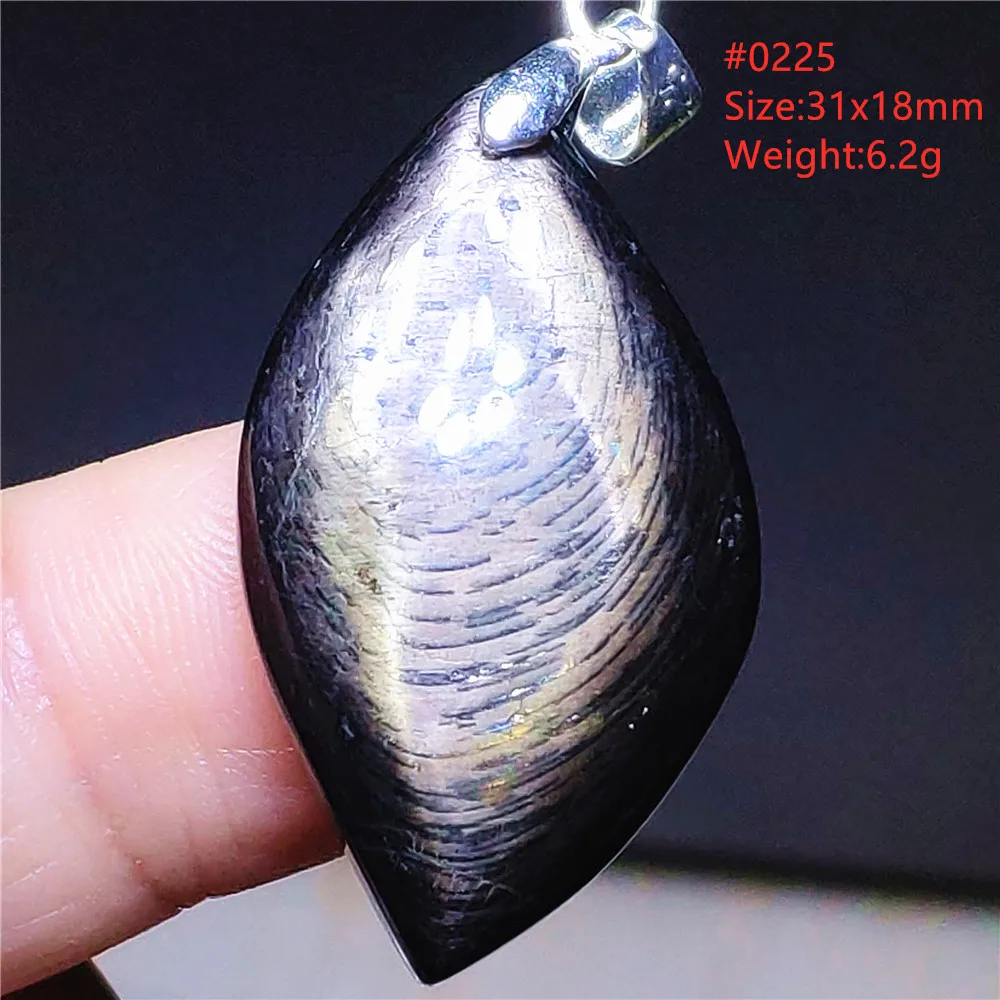 Natural Black Hypersthene Flash Pendant Necklace
