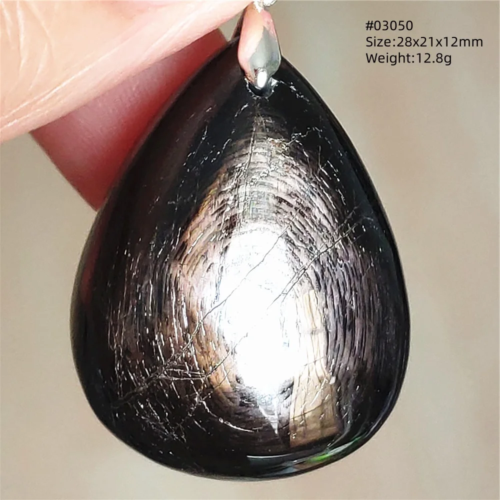 Natural Black Hypersthene Flash Pendant Necklace