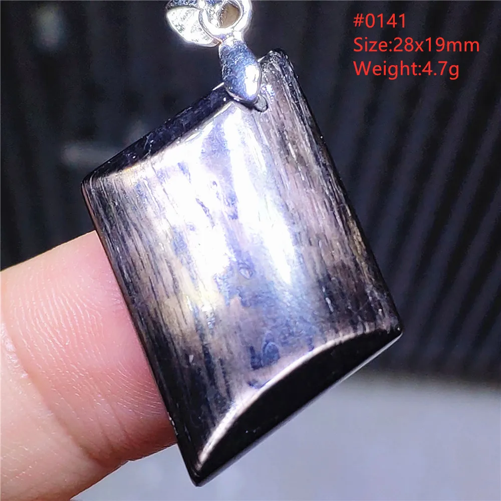 Natural Black Hypersthene Flash Pendant Necklace