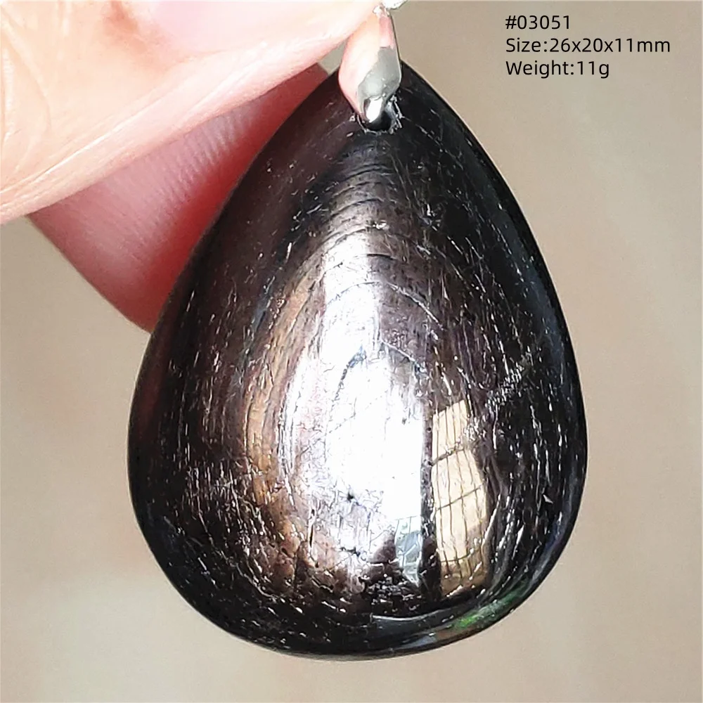 Natural Black Hypersthene Flash Pendant Necklace