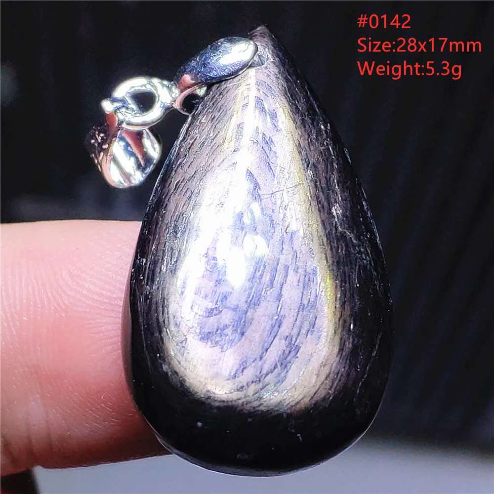 Natural Black Hypersthene Flash Pendant Necklace