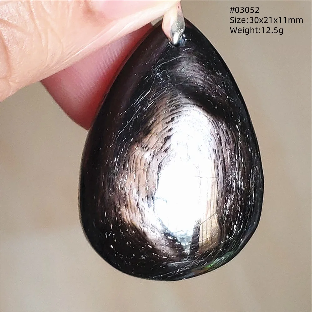 Natural Black Hypersthene Flash Pendant Necklace
