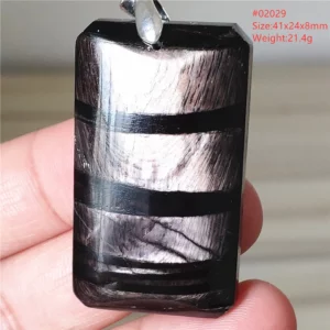 Natural Black Hypersthene Flash Pendant Necklace - Image 20