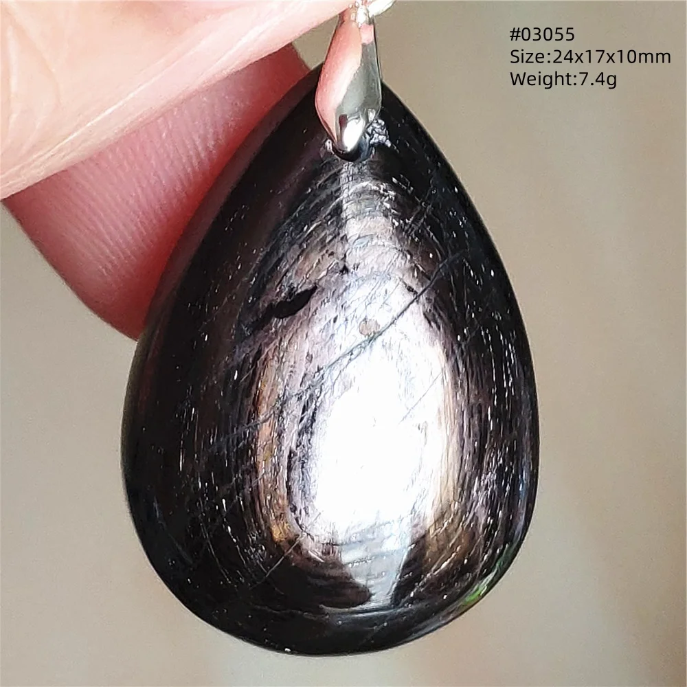 Natural Black Hypersthene Flash Pendant Necklace