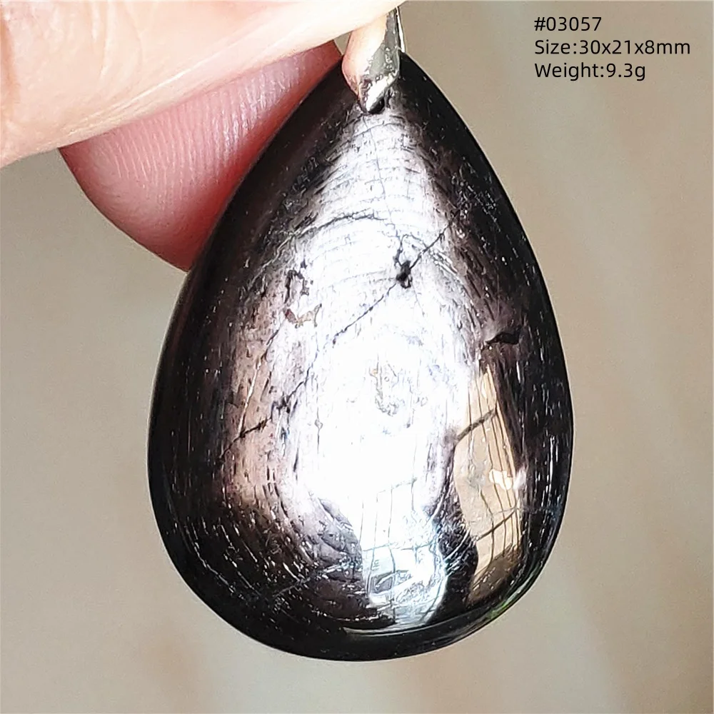 Natural Black Hypersthene Flash Pendant Necklace