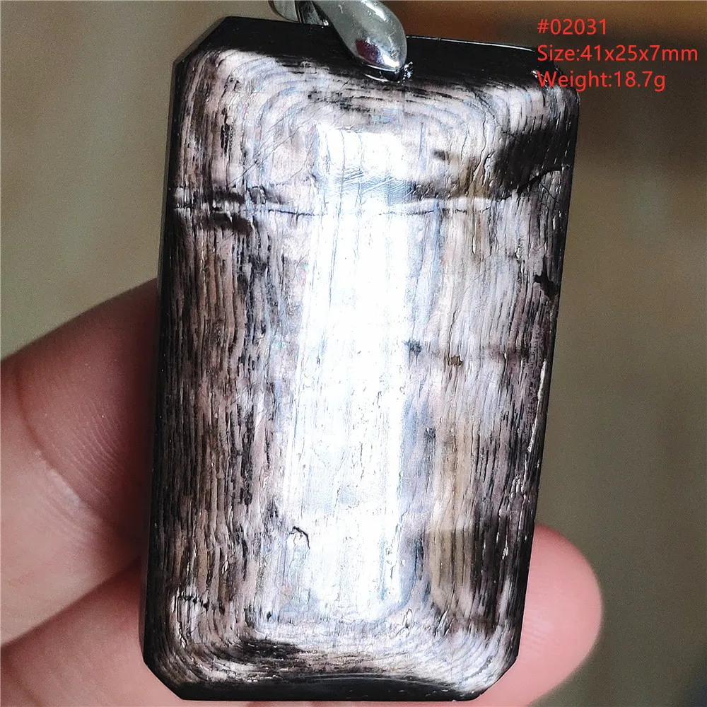 Natural Black Hypersthene Flash Pendant Necklace