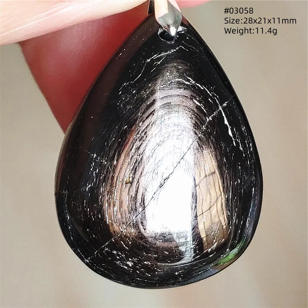 Natural Black Hypersthene Flash Pendant Necklace