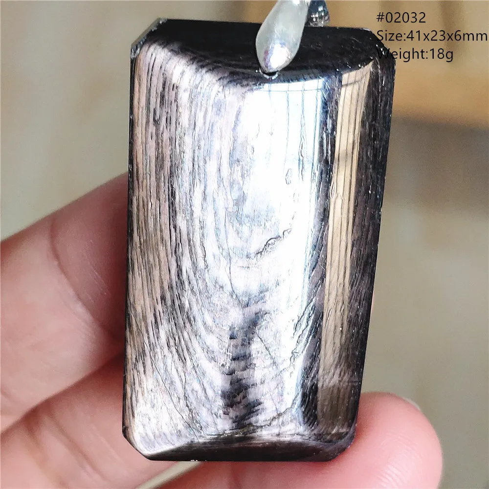 Natural Black Hypersthene Flash Pendant Necklace