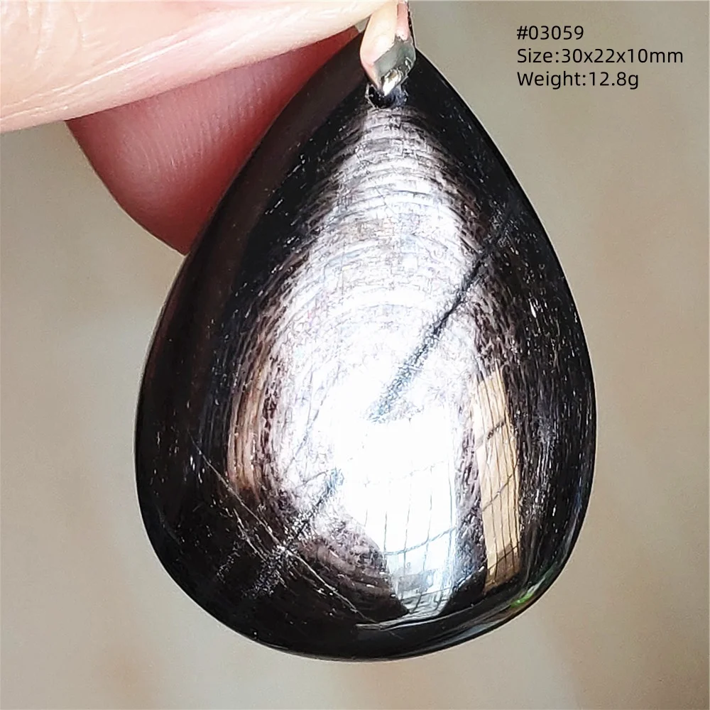Natural Black Hypersthene Flash Pendant Necklace