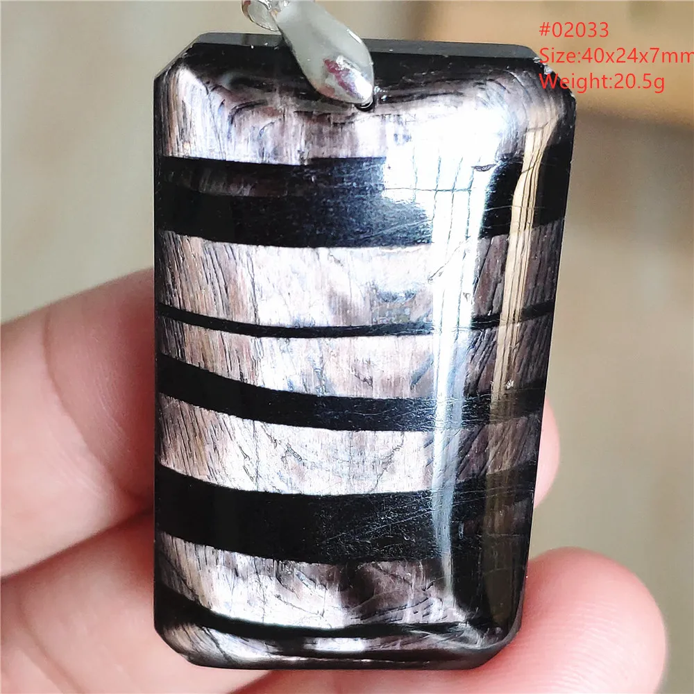 Natural Black Hypersthene Flash Pendant Necklace