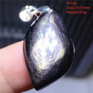 Natural Black Hypersthene Flash Pendant Necklace - Image 5
