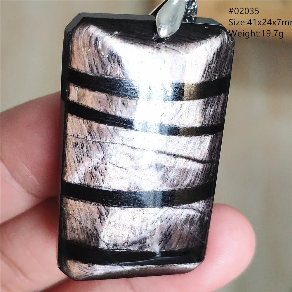 Natural Black Hypersthene Flash Pendant Necklace