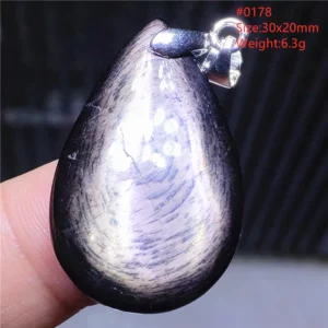 Natural Black Hypersthene Flash Pendant Necklace - Image 6