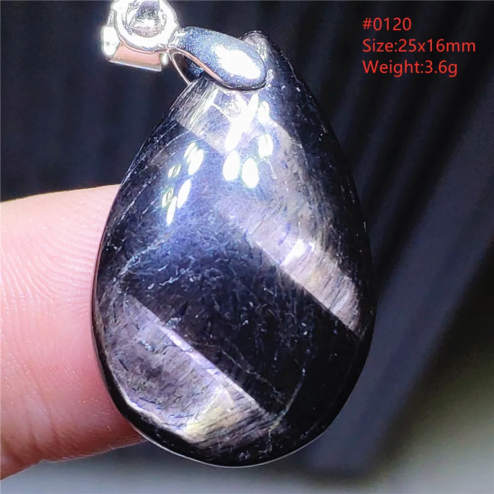 Natural Black Hypersthene Flash Pendant Necklace