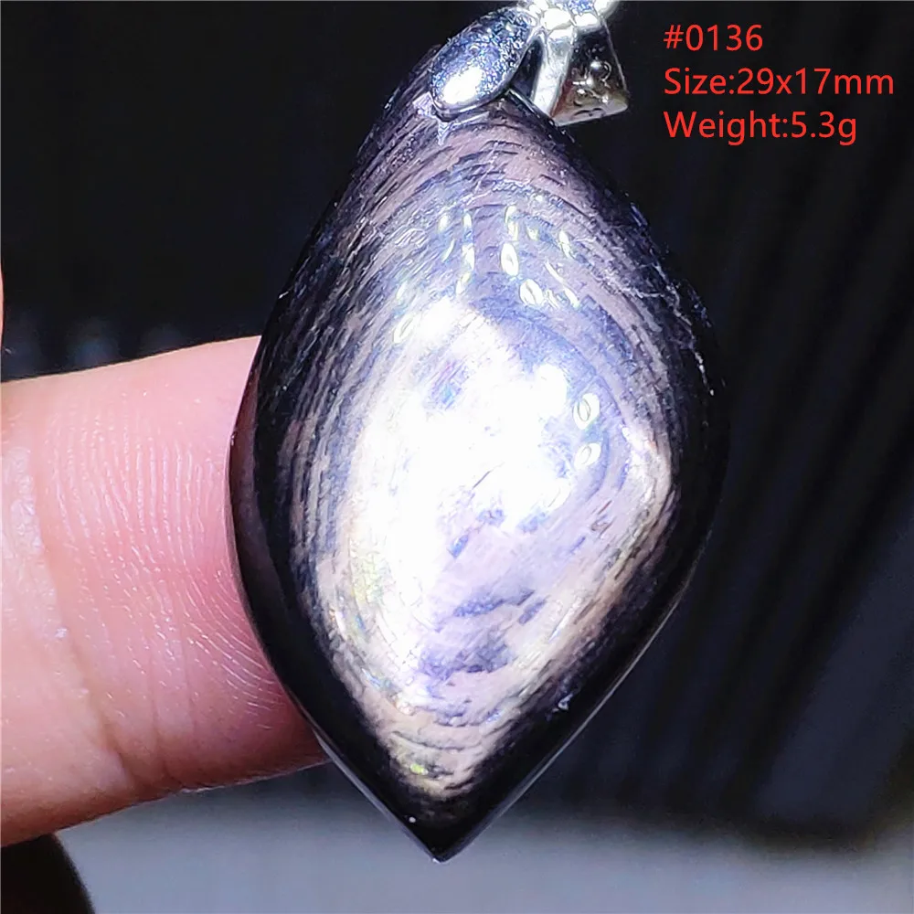 Natural Black Hypersthene Flash Pendant Necklace