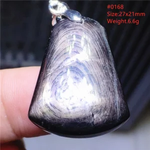 Natural Black Hypersthene Flash Pendant Necklace - Image 34