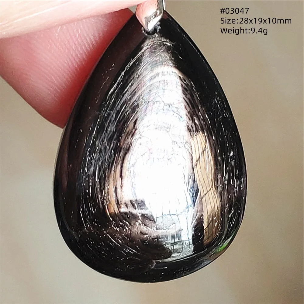 Natural Black Hypersthene Flash Pendant Necklace