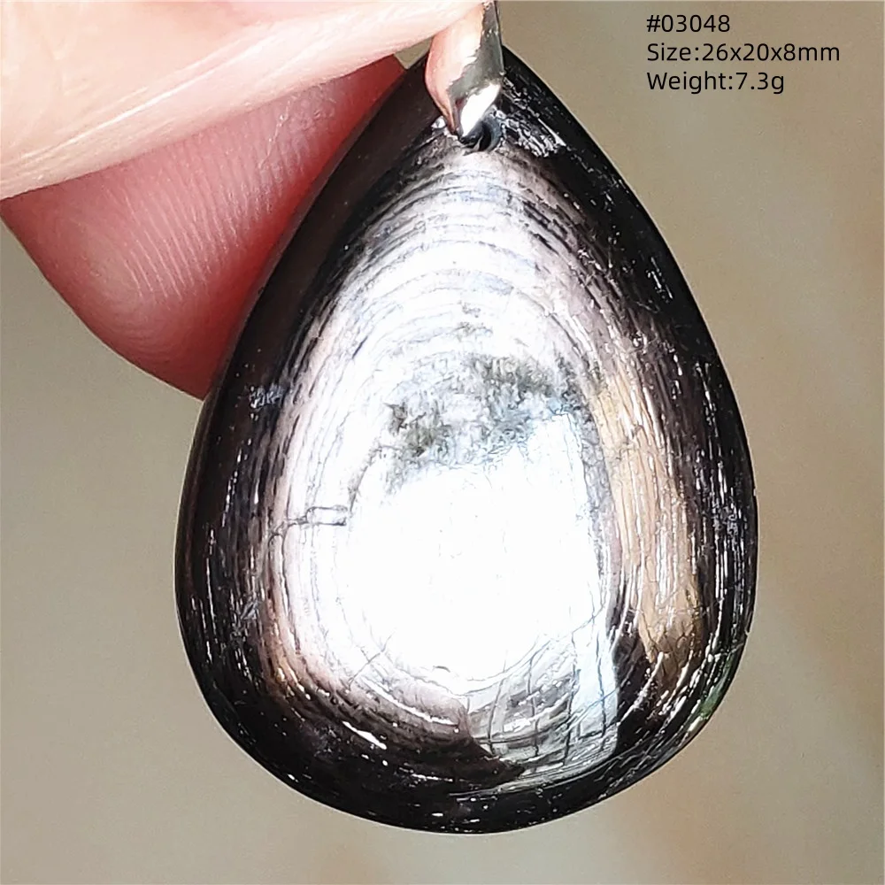 Natural Black Hypersthene Flash Pendant Necklace