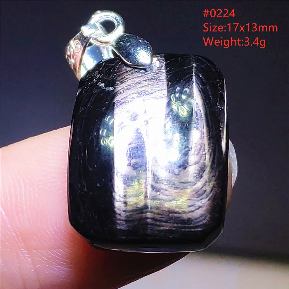 Natural Black Hypersthene Flash Pendant Necklace