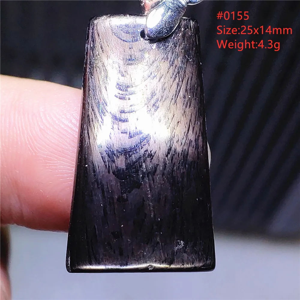 Natural Black Hypersthene Flash Pendant Necklace