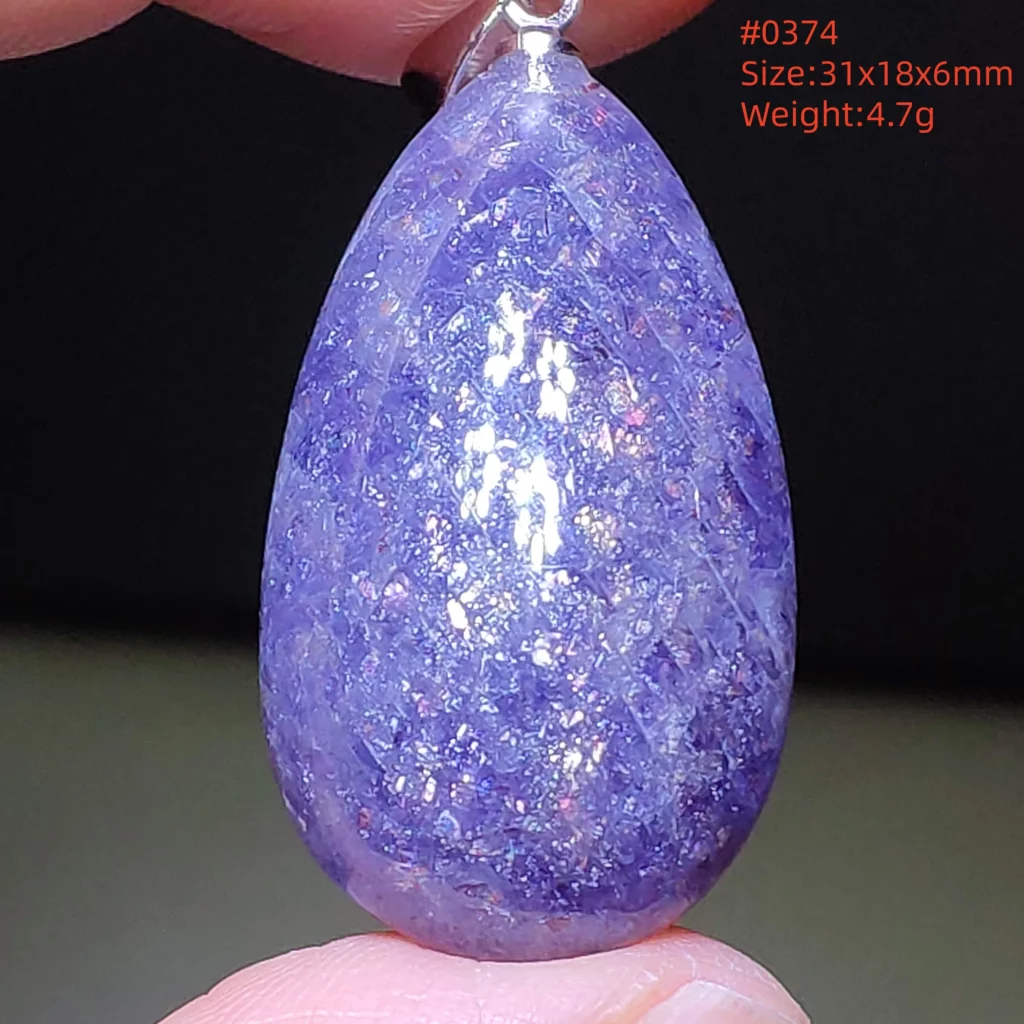 Blue Iolite Dichroite Pendant Necklace, Star Light Heart Drop